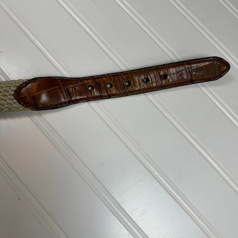 Brighton Vintage Mens 42 Braided Cord Leather Belt Tan Brown Brass 3502 USA